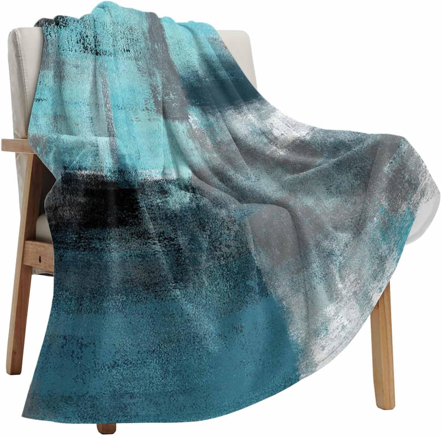 Abstract Turquoise Grey Graffiti Throw Blanket Microfiber Flannel Fleece Blankets,Retro Paint Texture Soft Cozy Throws Warm Fuzzy Blanket for Couch Bed Sofa All Season Use,40x50Inch - Image 6