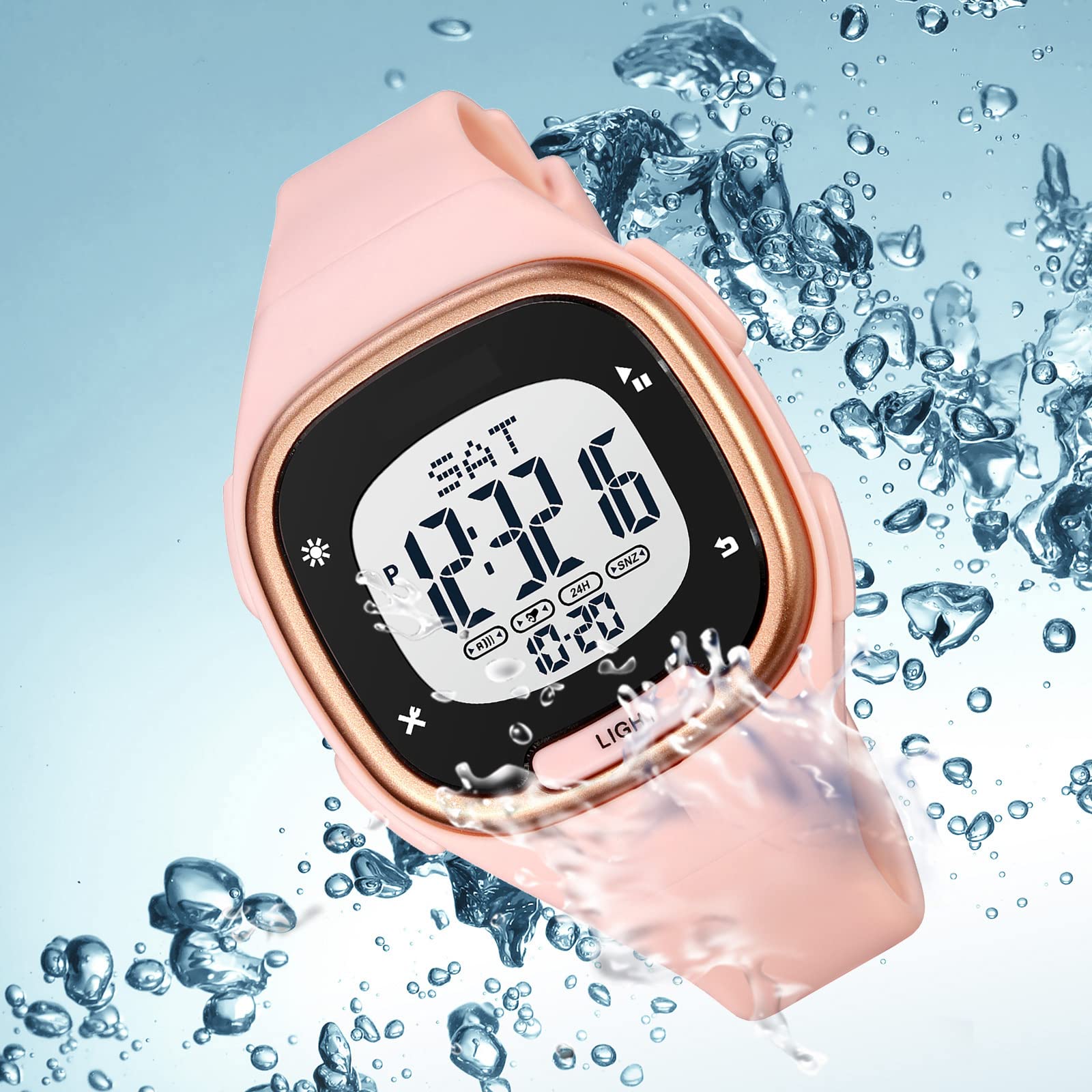 Reloj digital para mujer, reloj deportivo electrónico, 5 ATM, resistente al agua, cronómetro, cronómetro, reloj de cuarzo, para mujeres, niñas, niños, negro, dorado, Rosa., Correa