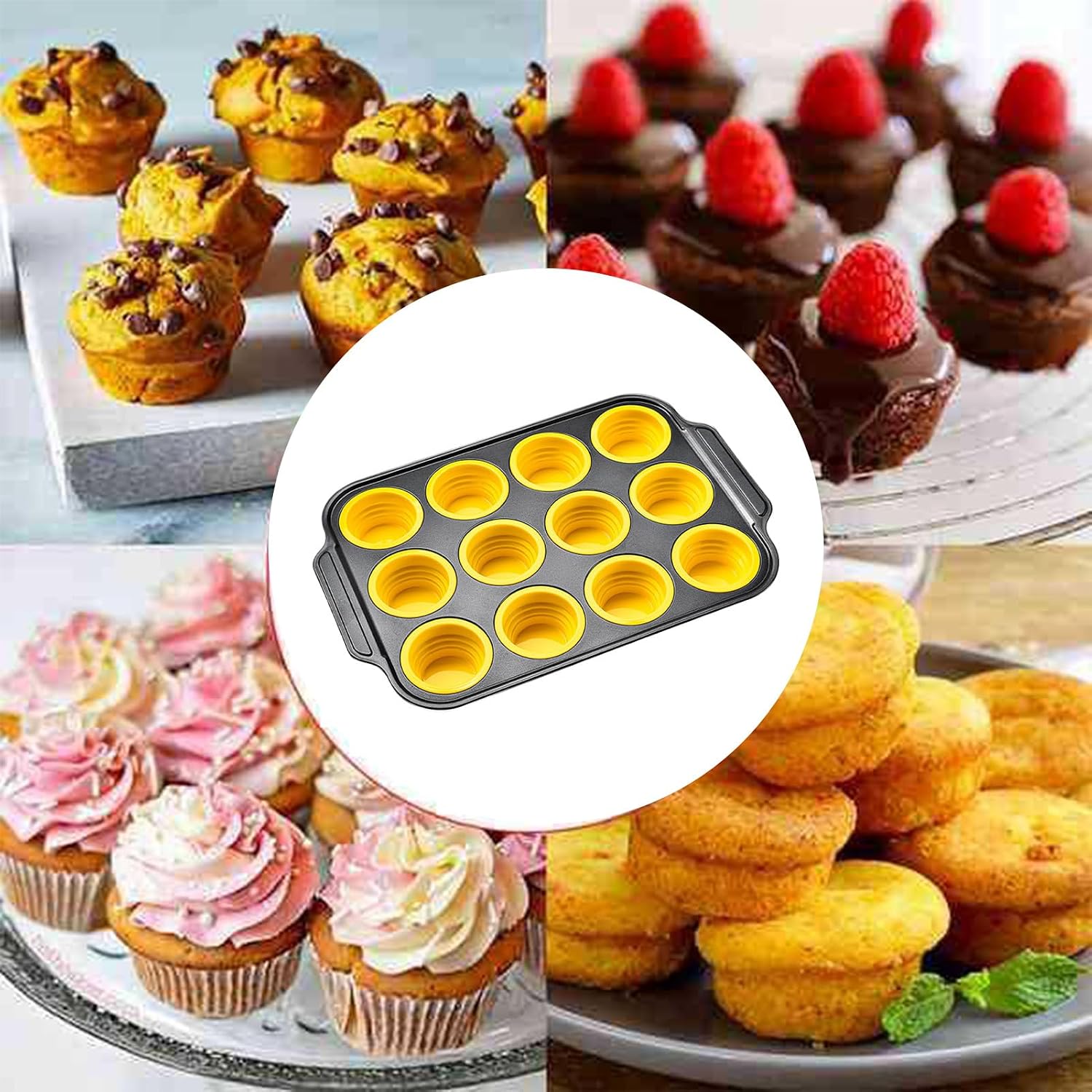Nonstick Cupcake Pan, 12-Cup Baking Tray, Easy Release Mold with Durable Coating, Dishwasher Safe Bakeware, Cupcake Mold with Convenient Style, Baking Tray for Kitchen Cooking
