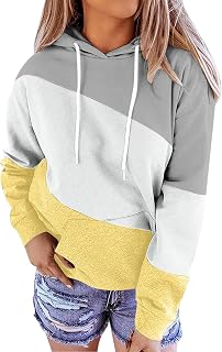 Cenlang Women's Lightweight Pullover Hoodies Sweatshirt Drawstring Workout Athletic Shirts Color Block Long Sleeve Tunic Tops