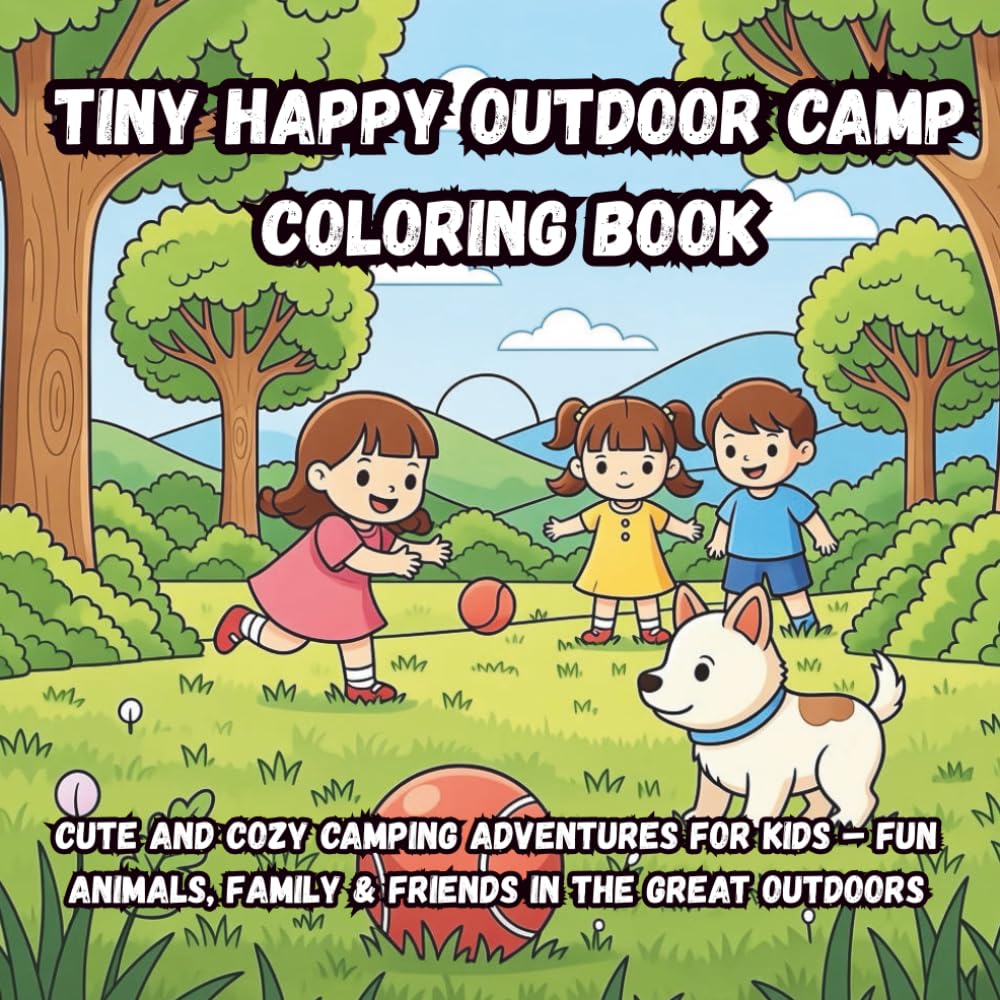 Tiny Happy Outdoor Camp Coloring Book: Cute and Cozy Camping Adventures for Kids – Fun Animals, Family & Friends in the Great Outdoors