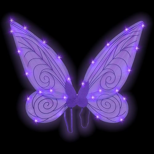 Alas de hadas iluminadas para niñas, alas brillantes y transparentes, mariposa, hada, Halloween, alas de ángel, para niños y adultos