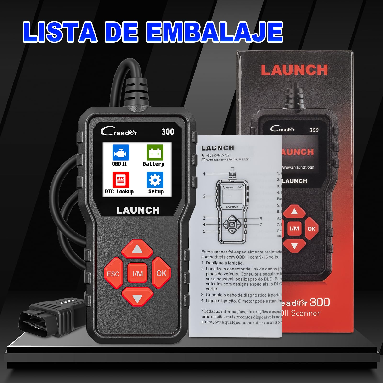 OBD2 Diagnosis Coche Multimarca LAUNCH - CR300 Scanner para Coche Multimarca, Lector Códigos Fallos Motor Autos, Completas OBDII Funciones Maquina Escaner para Todos los Vehículos OBDII