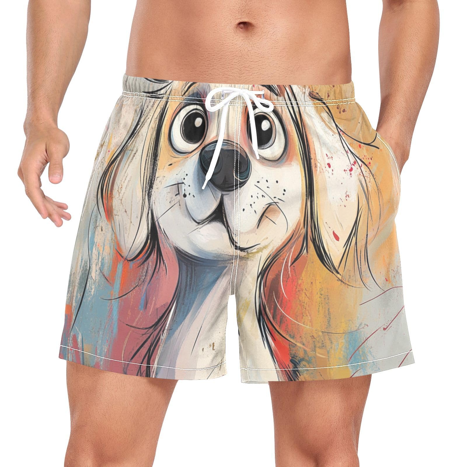 Traje de baño para hombre transpirable tipo bermuda con estampado de perro blanco 8