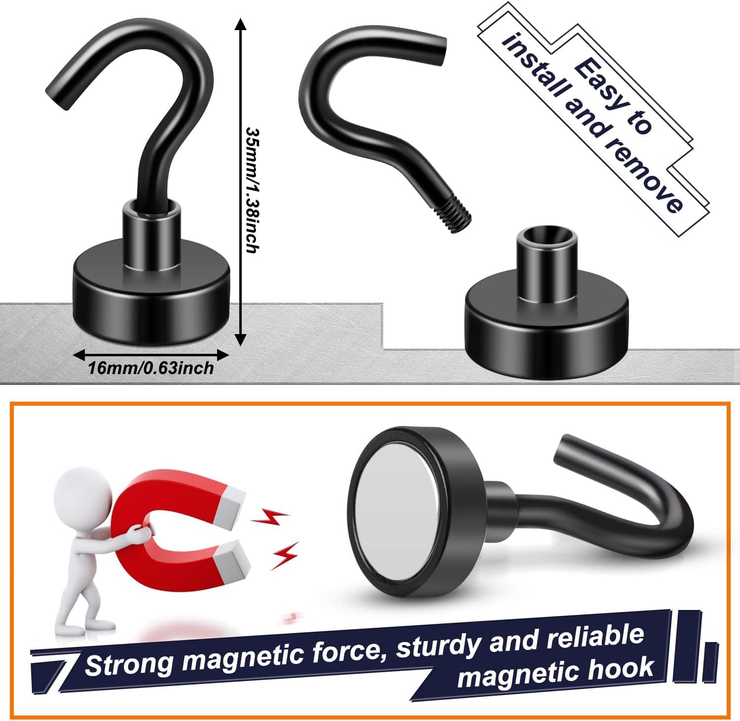 FINDMAG Paquete de 100 ganchos magnéticos de neodimio de 25 libras para colgar, ganchos magnéticos con gancho para baño, cocina, toalla, oficina, garaje, color plateado