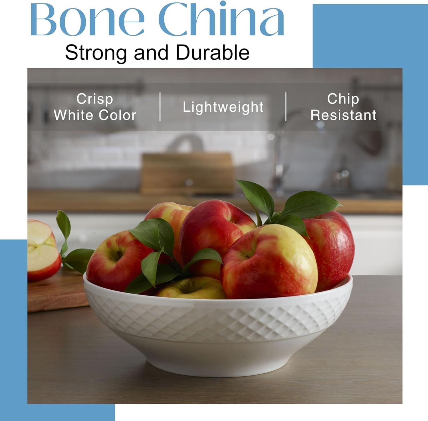 Mikasa Trellis White Bone China Lightweight Chip Resistant Vegetable Serving Bowl, White