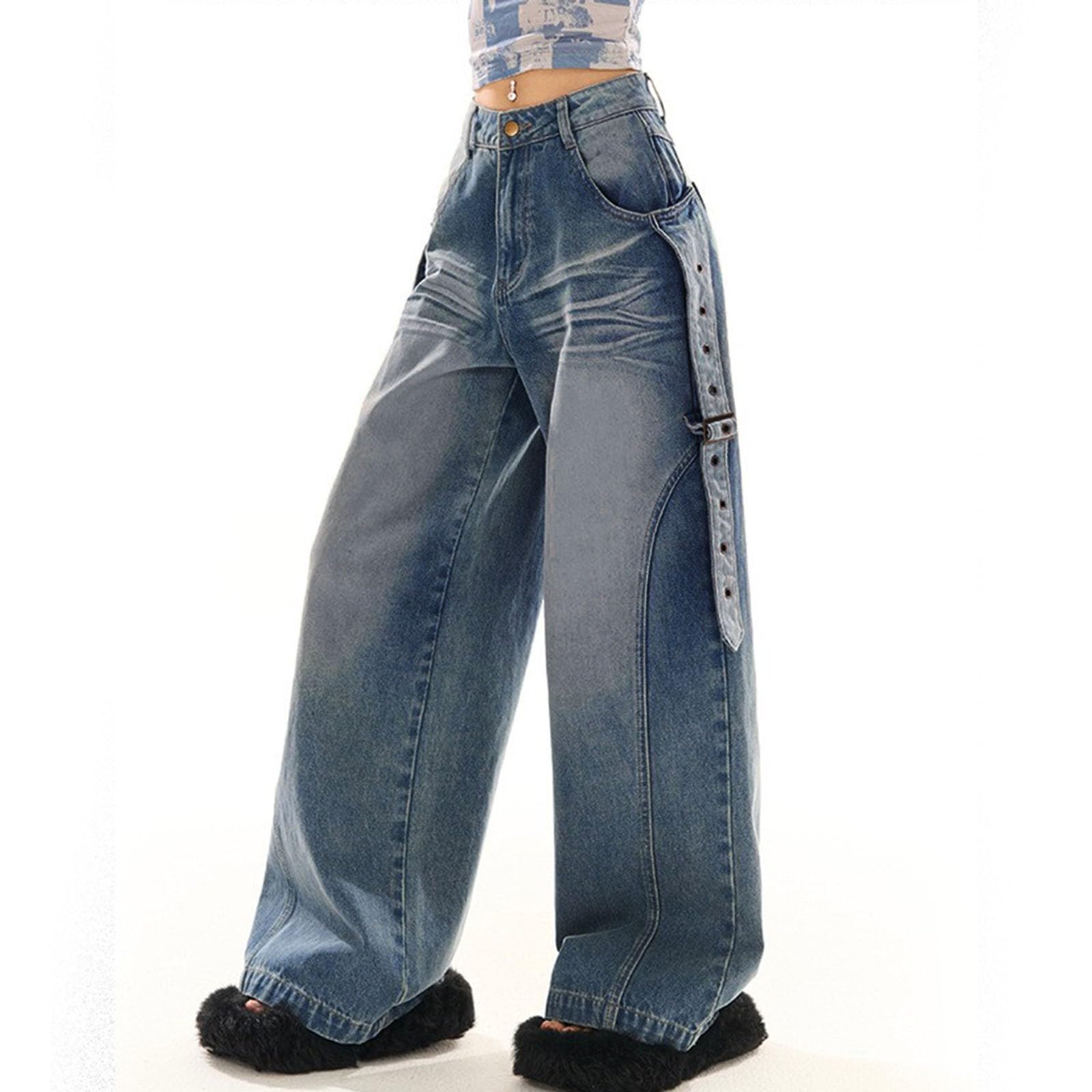 Pantalon Vaquero Mujer Vaqueros Elasticos Tejanos Tallas Grandes Pantalones Ancho Casual Anchos Ropa Primavera Pantalón Baggy Ligero Rectos Invierno