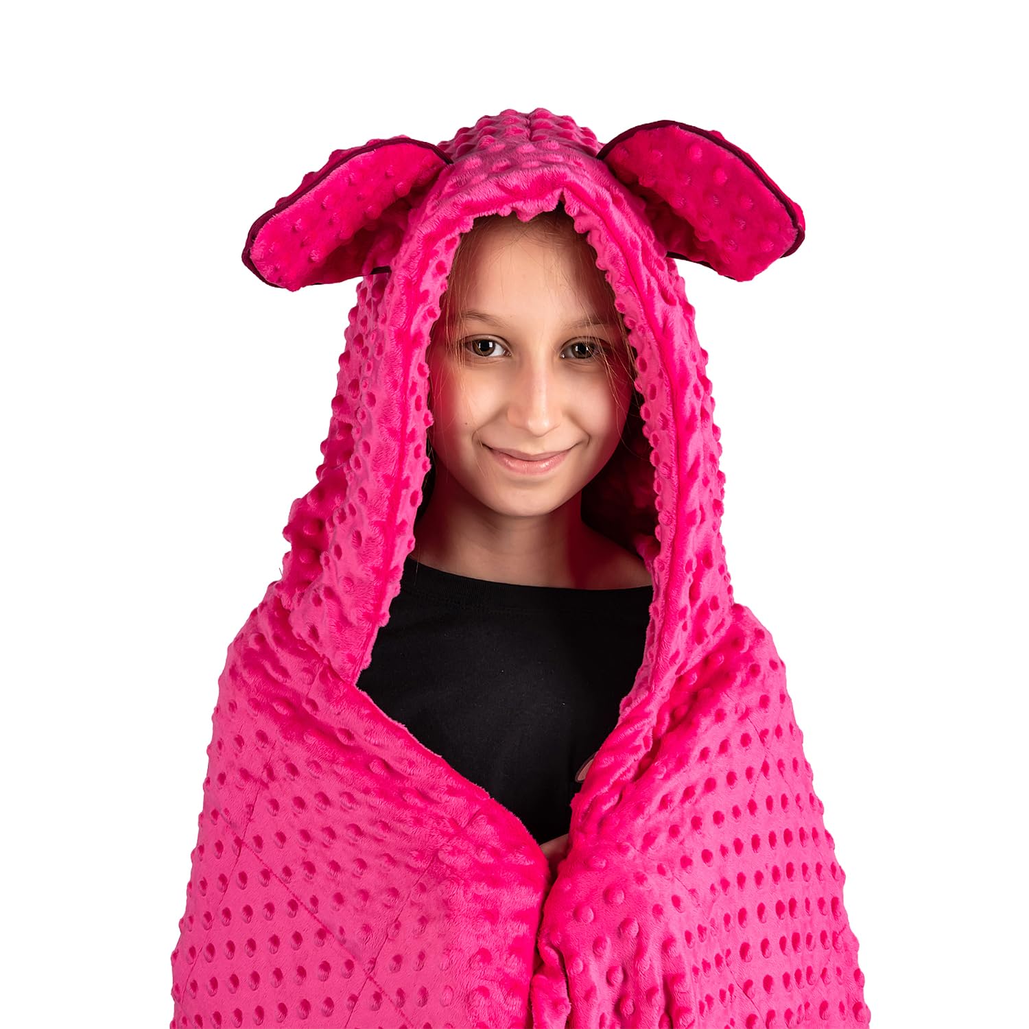 Sensory Owl Wearable Weighted Blanket Hoodie - Anxiety Stress Relief Relaxation - Glass Beads - Soft Minky Plush - Pink 2 kg