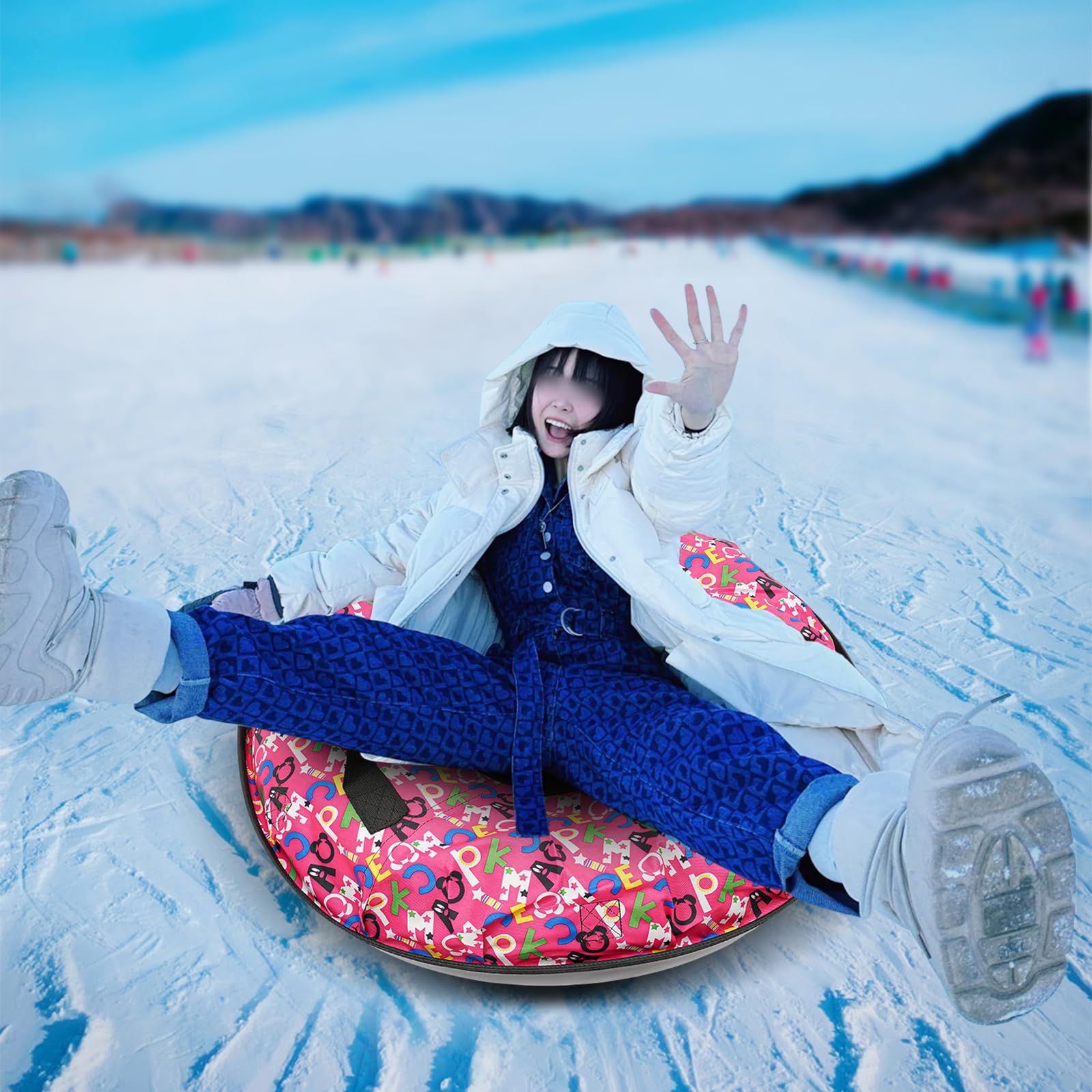 FXEIPOL Oxford Cloth Inflatable Sledding Tube Snow Tube 31.49 Inch Ski Circle Inflatable Sledding Tube for Outdoor Skiing, Sand Sliding