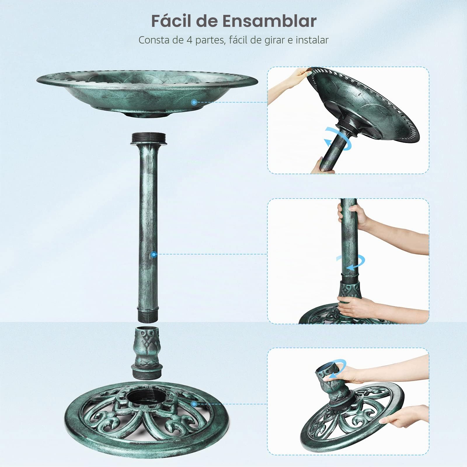 AISITIN Baño para Pájaros 2,5W, Fuente Solar con Comedero | Comedero Bebedero Para Jardín Balcón Terraza Piscina Color Verde