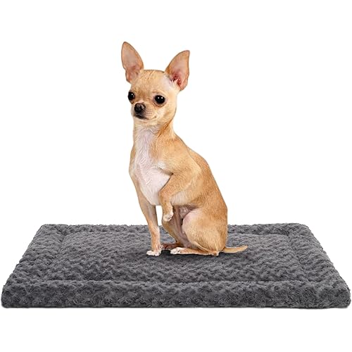 Washable Dog Bed Mat Crate Pad Soft Fluffy Pet Kennel Beds Dog Sleeping Mattress for Large Jumbo Medium Small Dogs, 23 x 17 Inch, Gray