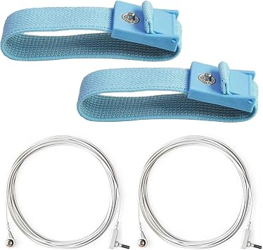 Anti-Static Grounding Wire Kit, 2-Pack with Adjustable Wrist Straps and 10Ft Coiled Cable for Medical and Electronics Safety