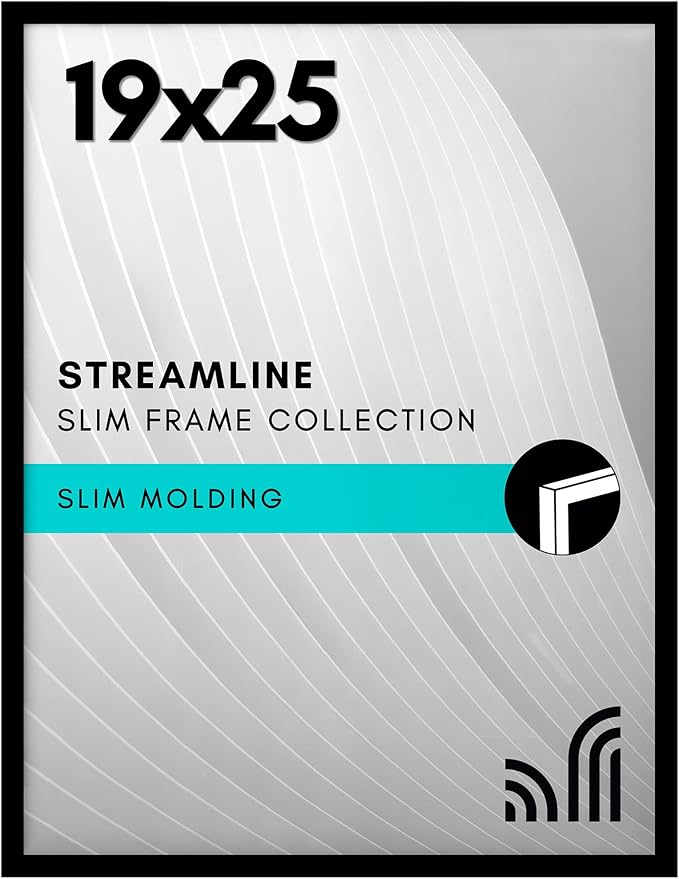 Americanflat 19x25 Poster Frame with Polished Plexiglass - Streamline Collection - Thin Border Picture Frame for Wall Display - Hanging Hardware Included - Black
