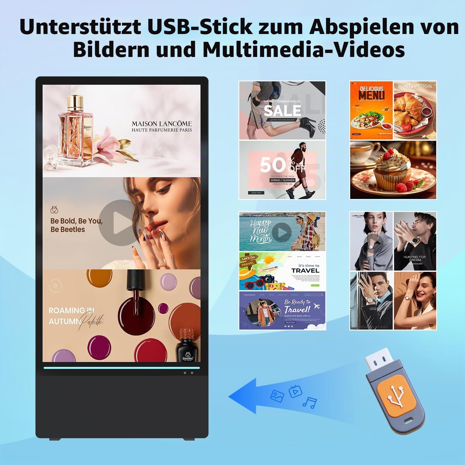 43 Zoll Digitales Werbedisplay im Freien Kundenstopper Digital Signage Player Android OS Gehwegaufsteller Werbetafel IPS HD Plakataufsteller LCD Plakatständer in schwarz