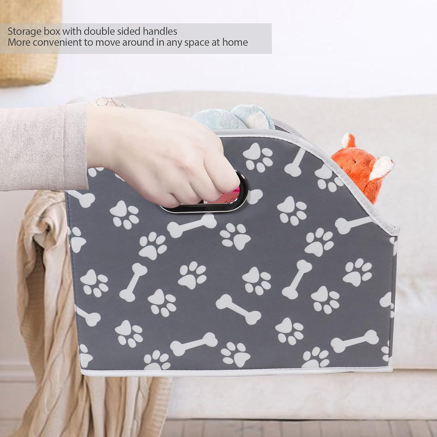 Foldable Dog Toy Basket-Dog Toys Bin-Dog Toy box-Storage Basket with Handle,Organizer Bin for Pet Toys, Blanket, Shelves, Closet-Bone Claw