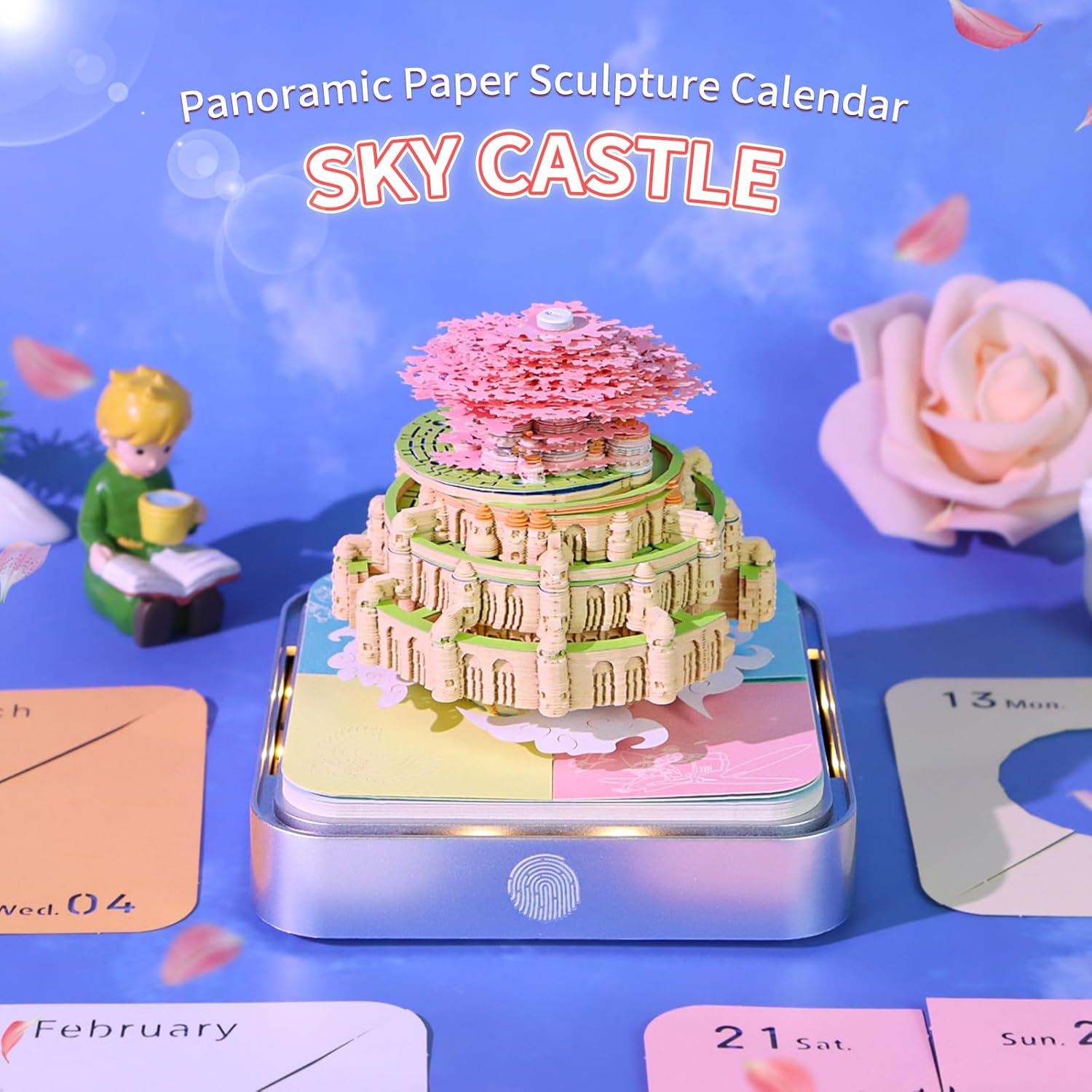 3D Memo Pad Time Piece Calendar 2026,3D Art Calendar 2026 Creative Paper Sculpture Sky Castle Rip Away Calendar Notes