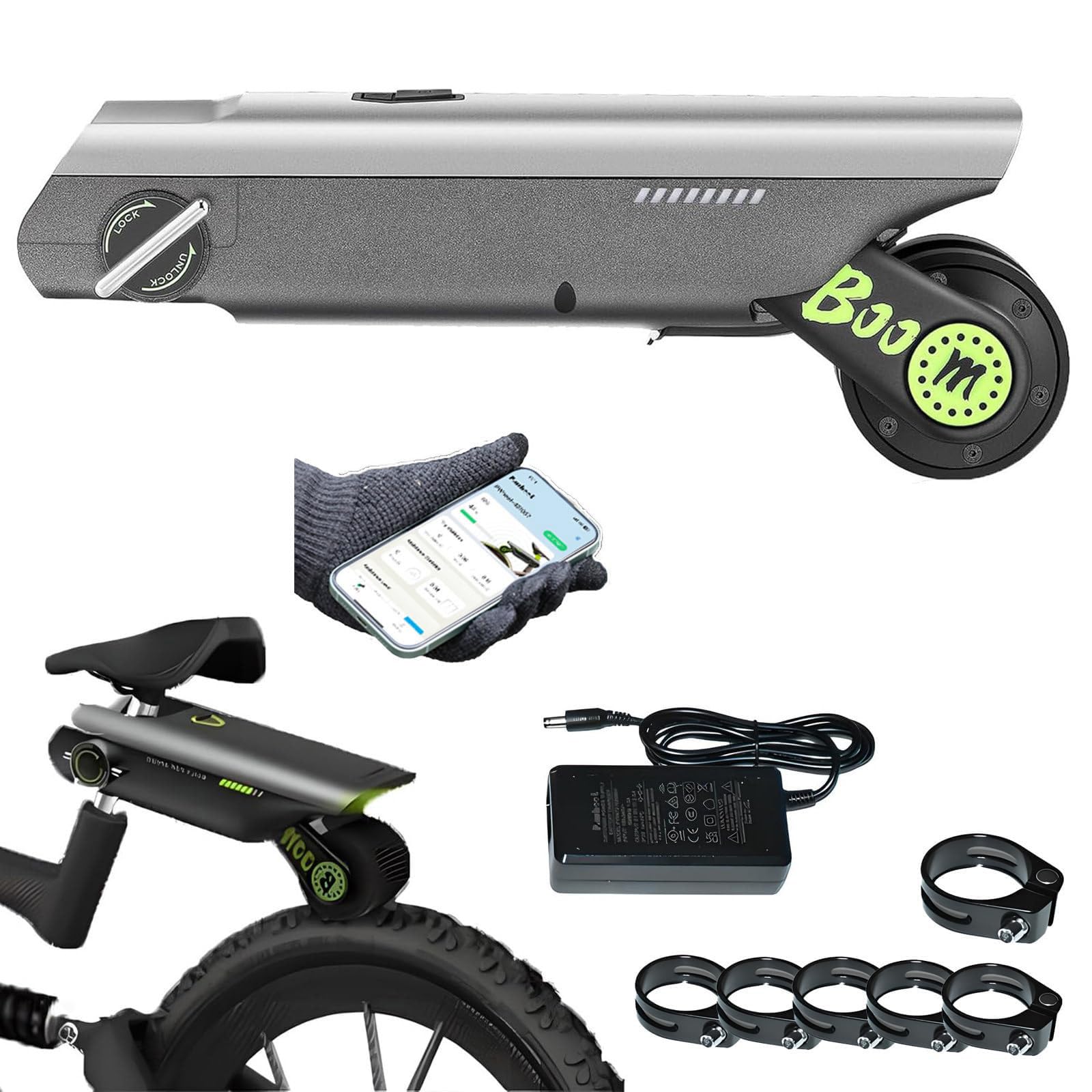 NYANS Motor Auxiliar Eléctrico para Bicicletas,4 Modos De Asistencia y 50km De Autonomía; para Bicicletas De Montaña (1,5/1,75/1,95/2,15 Pulgadas) y De Carretera (25C/28C/35C/38C) Green