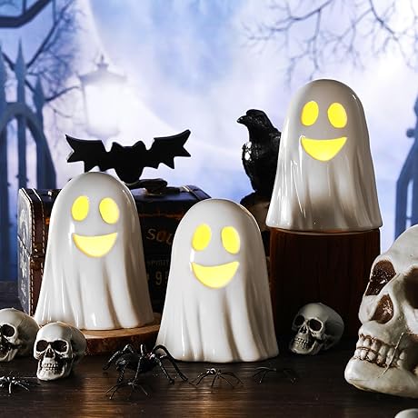 3 Pcs Halloween Ceramic Ghost Tea Light Holder