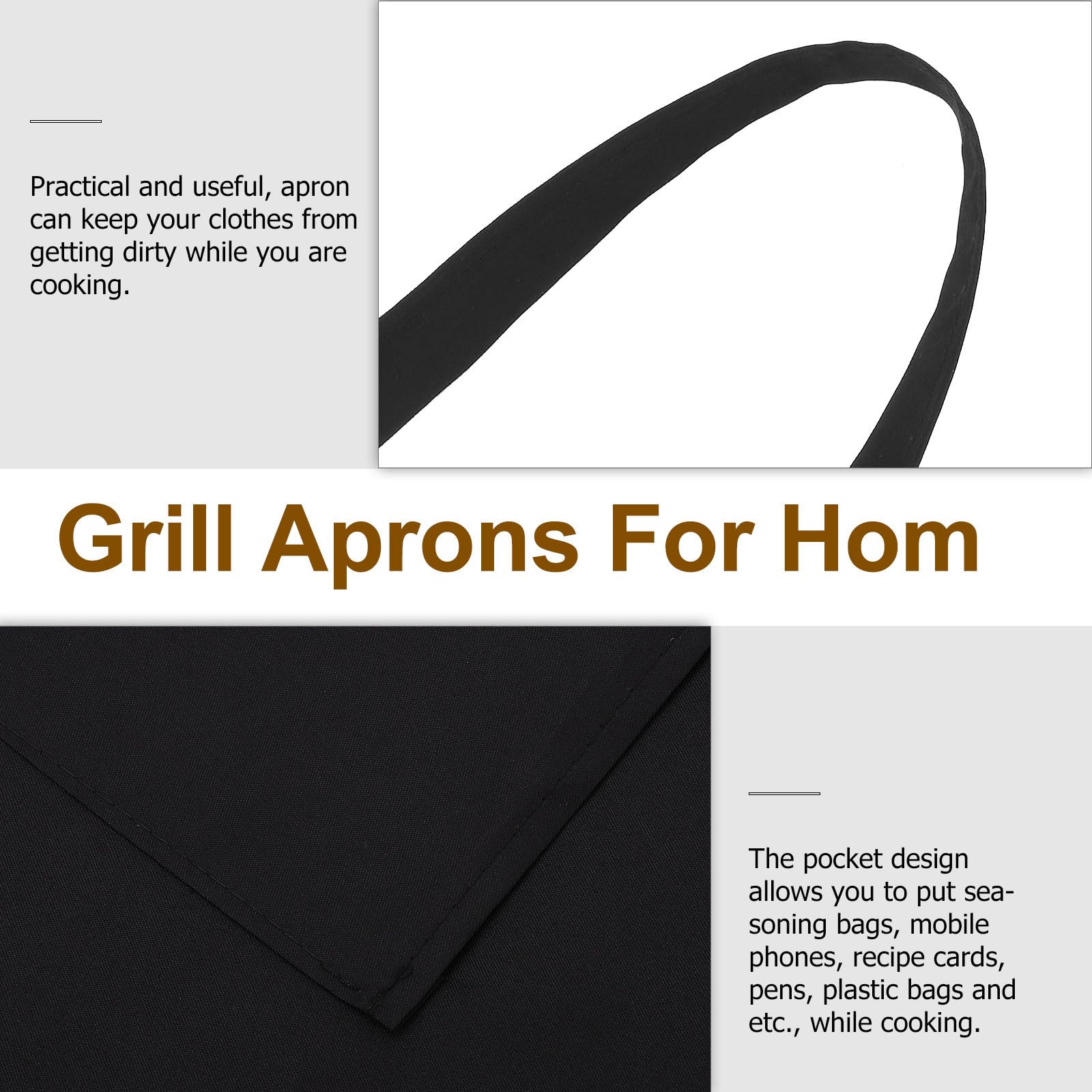 KALLORY Lot de 10 Tabliers Noirs en Tissu Grosse Poche, Protection des Vêtements Portable Cuisine, Restaurant ou Barbecue Professionnel