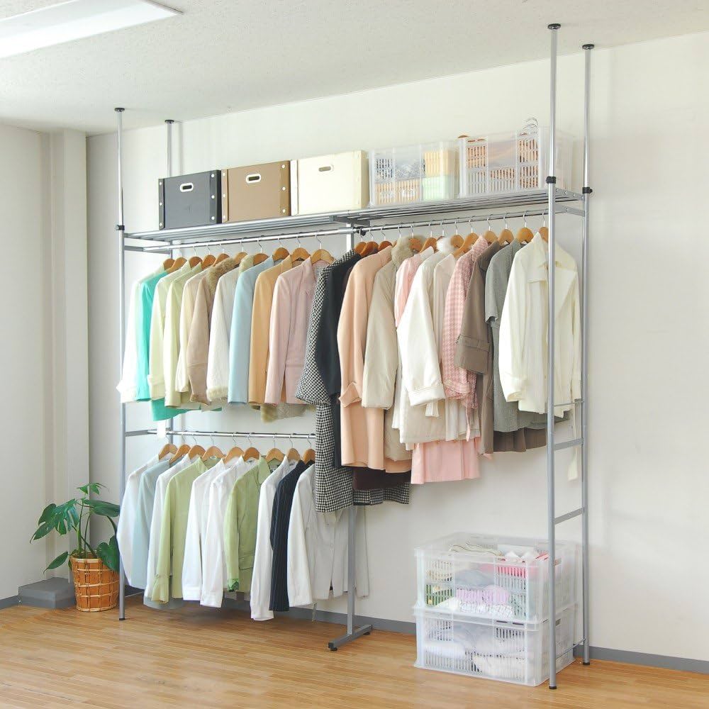 Amazon｜ツッパリ ウォークイン クローゼット ハンガーラック 棚