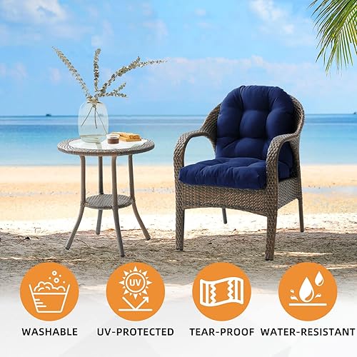 Miniatura 6 de Almohadillas para silla, cojines de asiento y respaldo, almohada impermeable sólida copetuda para interiores y exteriores con lazos, resistente a la