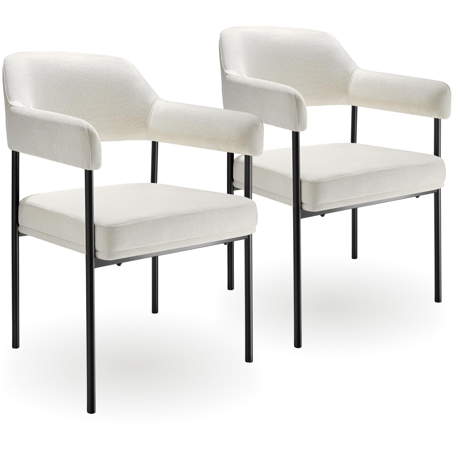 tectake® Silla de Comedor Acolchada, Tapizada en Tela, con Respaldo Continuo y Reposabrazos, Patas de Acero Estables, Silla para Cocina, Salón, Dormitorio - 2 sillas Tejido Blanco Roto/Negro