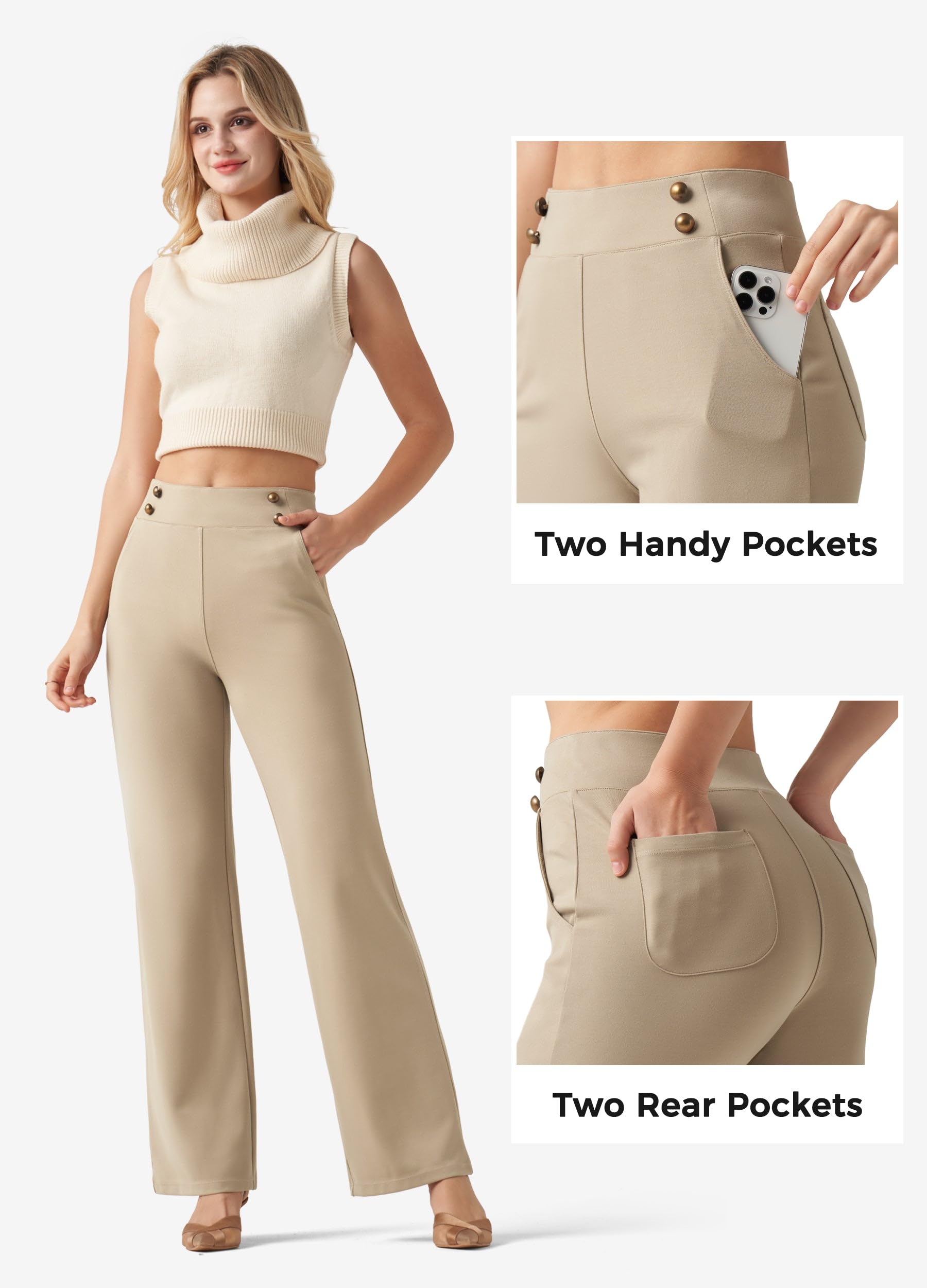 Willit Pantaloni da donna a gamba larga pantaloni da lavoro elasticizzati a vita alta pantaloni da lavoro ufficio business casual tasche petite/normale/alto