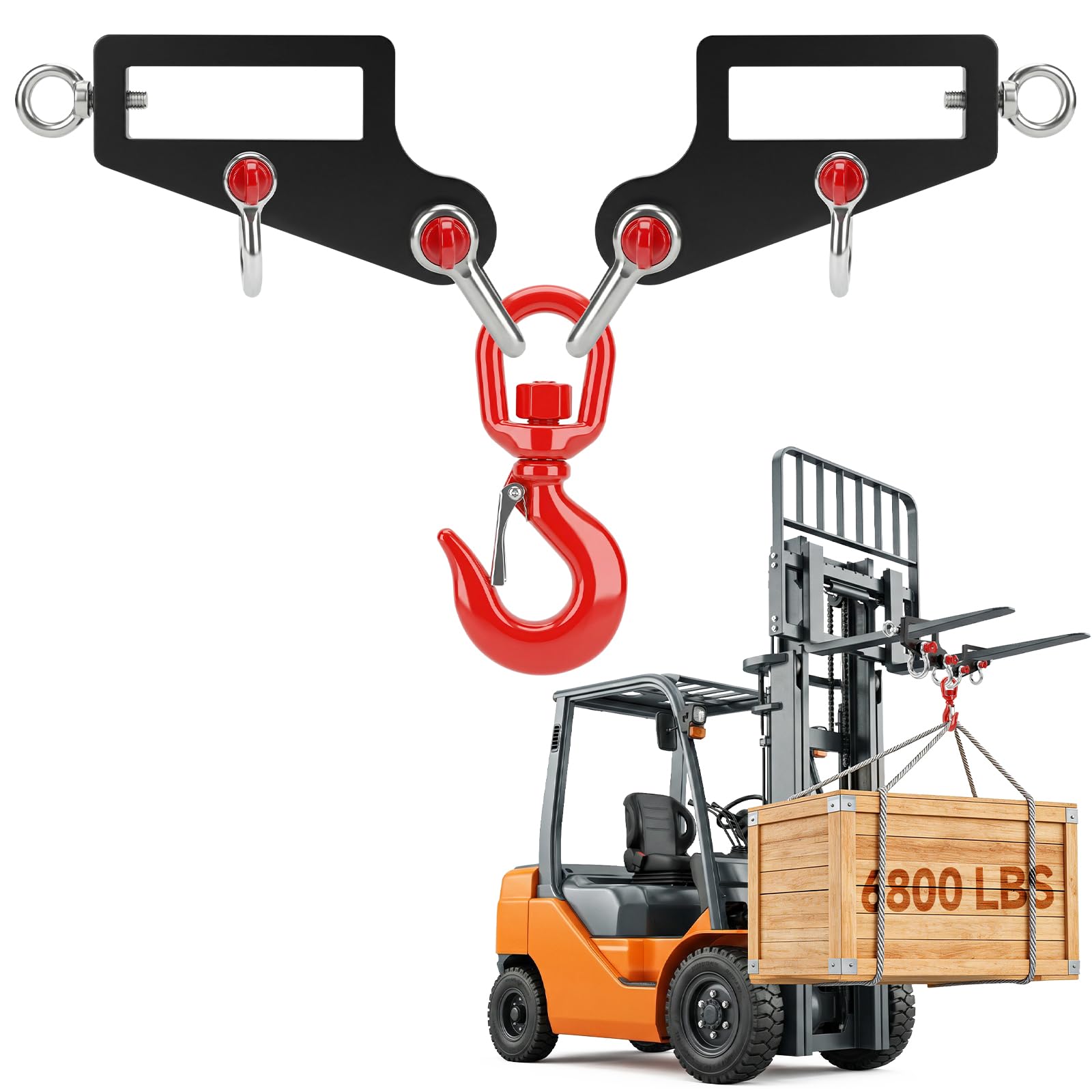 Gancio di sollevamento per carrello elevatore con fori laterali per grillo - Acciaio forgiato monoblocco da 3084,4 kg da 3 tonnellate, gancio di sicurezza girevole a 360 °, serratura a