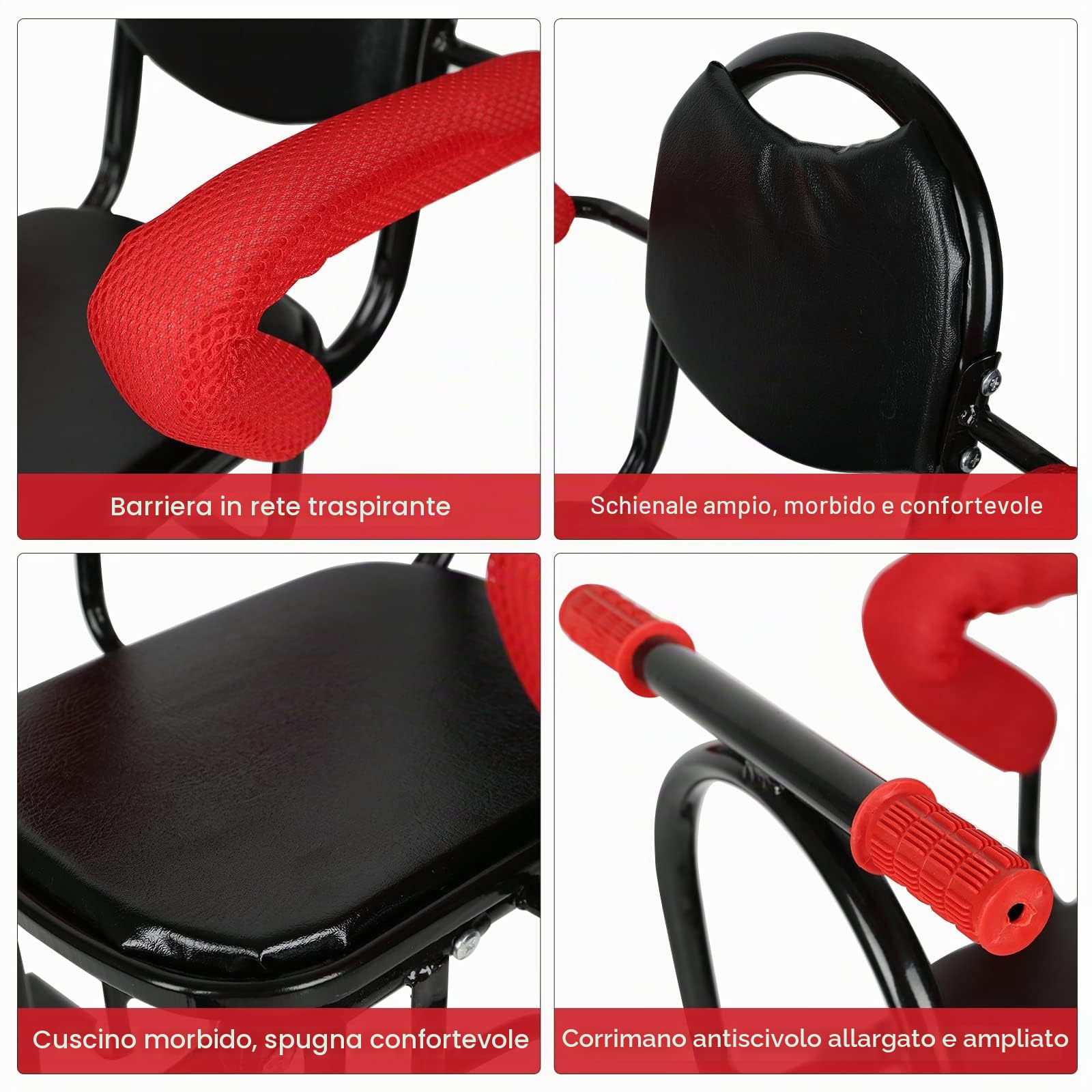 MENAYODA Seggiolino Posteriore per Biciclette per Bambini, Sedile Posteriore per Bambini, seggiolino per Bicicletta da Esterni, con braccioli Antiscivolo, Cuscino per Pedali