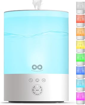 Everlasting Comfort 2.5L Top Fill Humidifier for Bedroom – Quiet, Easy to Fill & Clean, 24HR Runtime, Night Lights, Timer, Ultrasonic Cool Mist, Auto Shut-Off, Essential Oil Diffuser - White