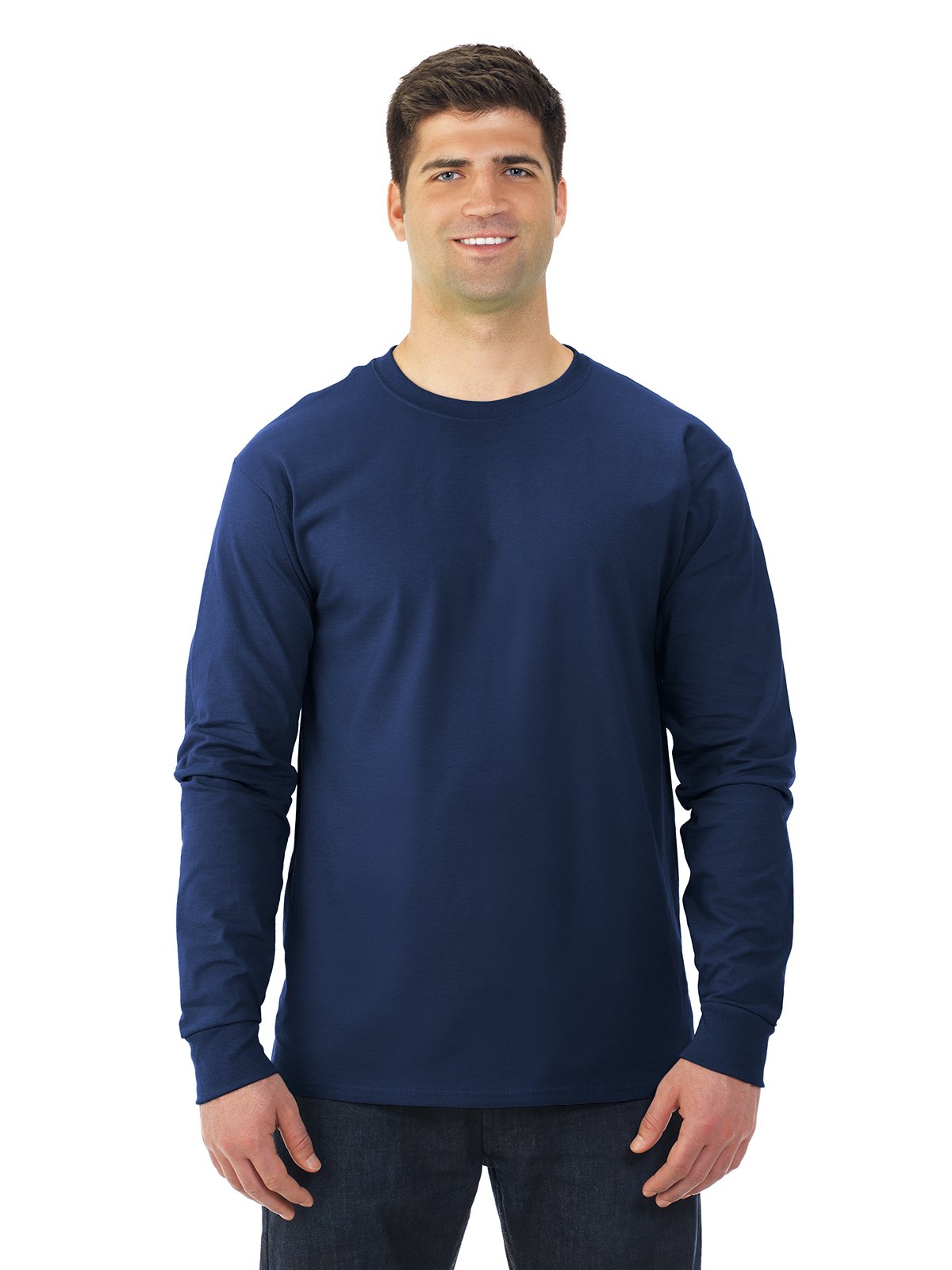 Fruit Of The Loom Men's J Navy Adult Hd Cotton Long Sleeve Crew T-Shirt, 2XL,
