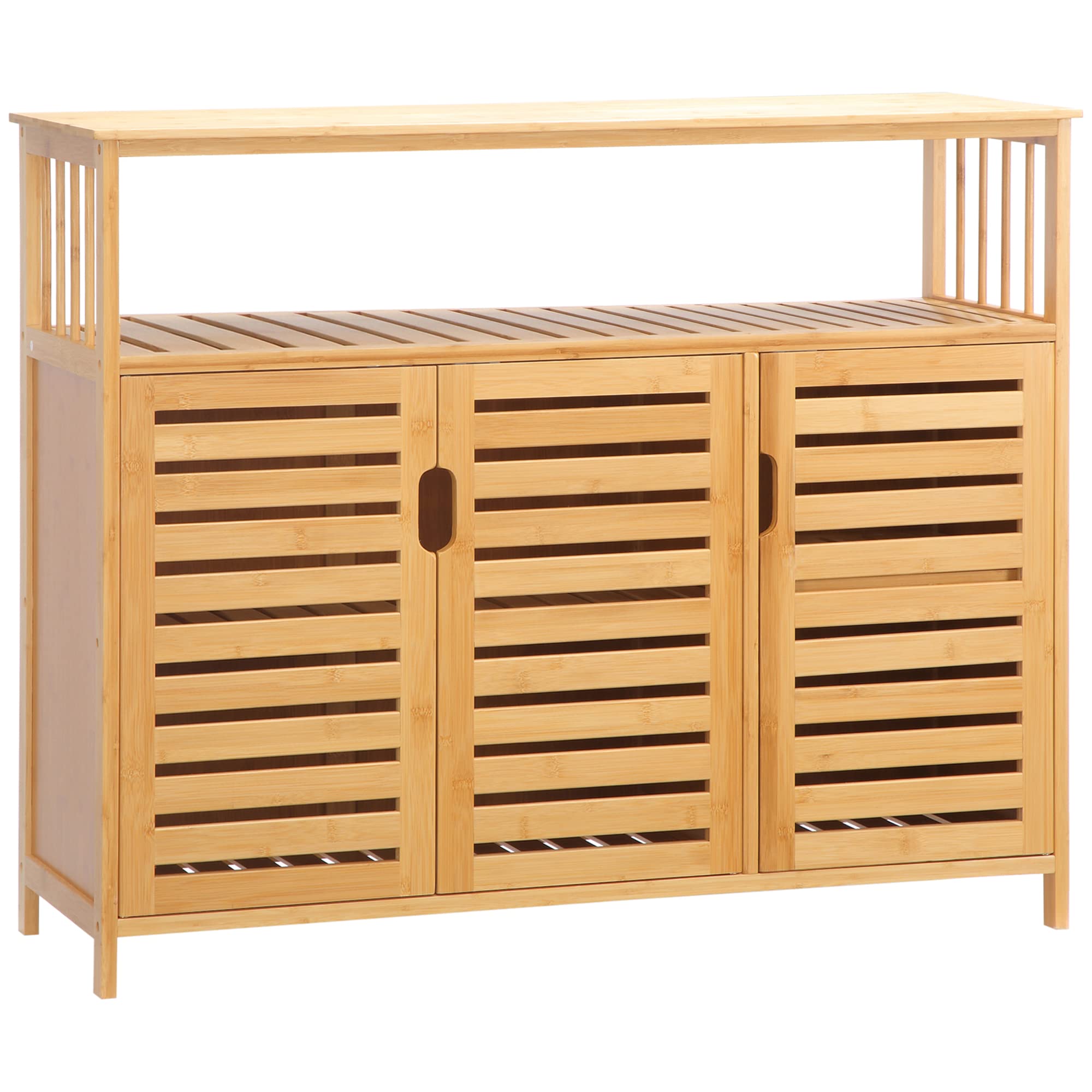HOMCOM Buffet Meuble de Rangement Bois Bambou 3 Portes 100 x 35 x 82 cm | Étagères