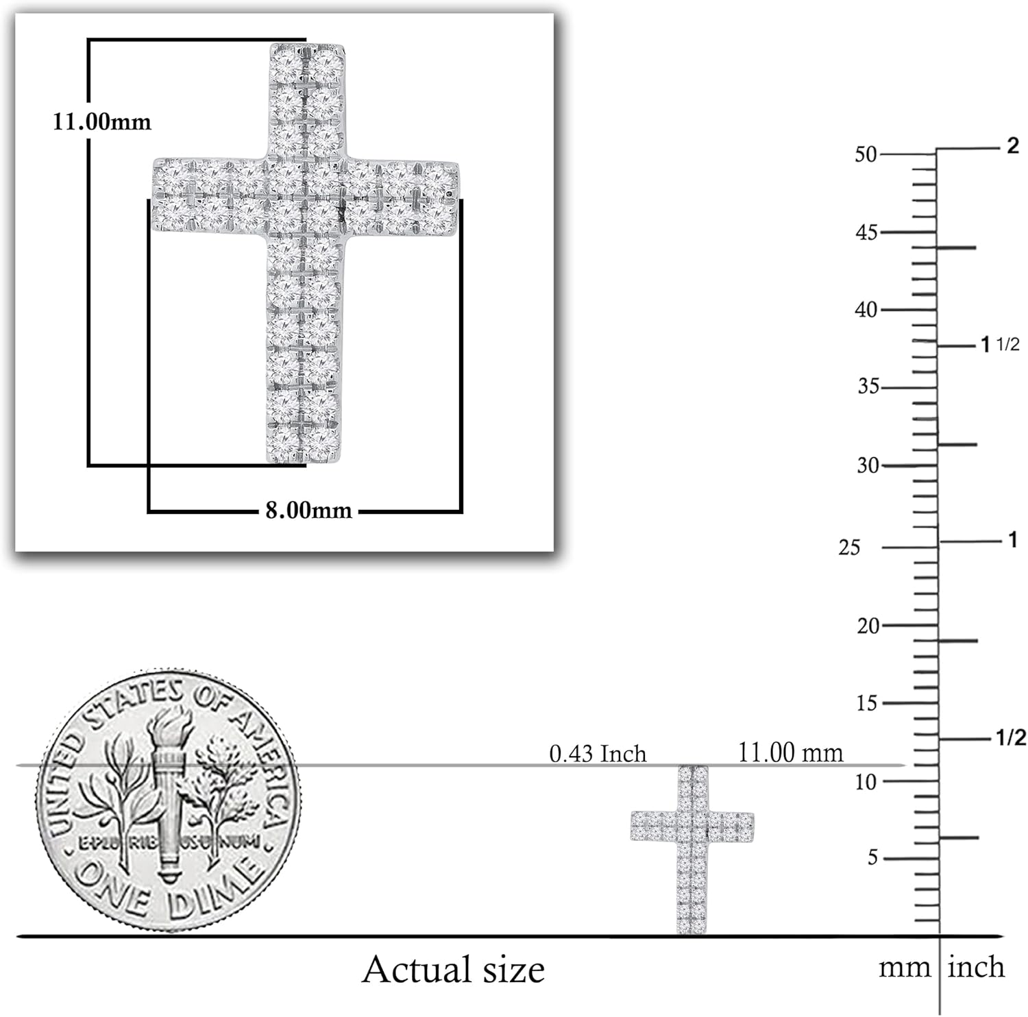 Dazzlingrock Collection Round White Diamond Double Row Religious Cross Unisex Stud Earrings (0.19 Ctw, Color I-J, Clarity I2-I3) in 925 Sterling Silver in Screw Back