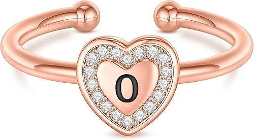 Valentines Day Gift Initial Rings for Teen Girls - Rose Gold Plated Ring for Tee
