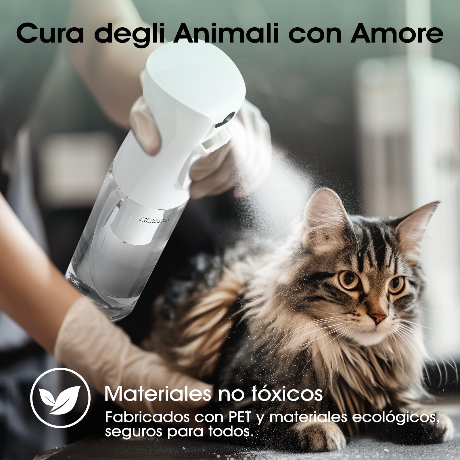 FLAIROSOL Flacone Spray Nebulizzatore per Capelli Ricci 300ml, Spruzzino Acqua Continua Fine per Barbiere/Parrucchiere - Ricaricabile, per pulizia/Piante/Animali Domestici(Trasparente, Stampa Nera)