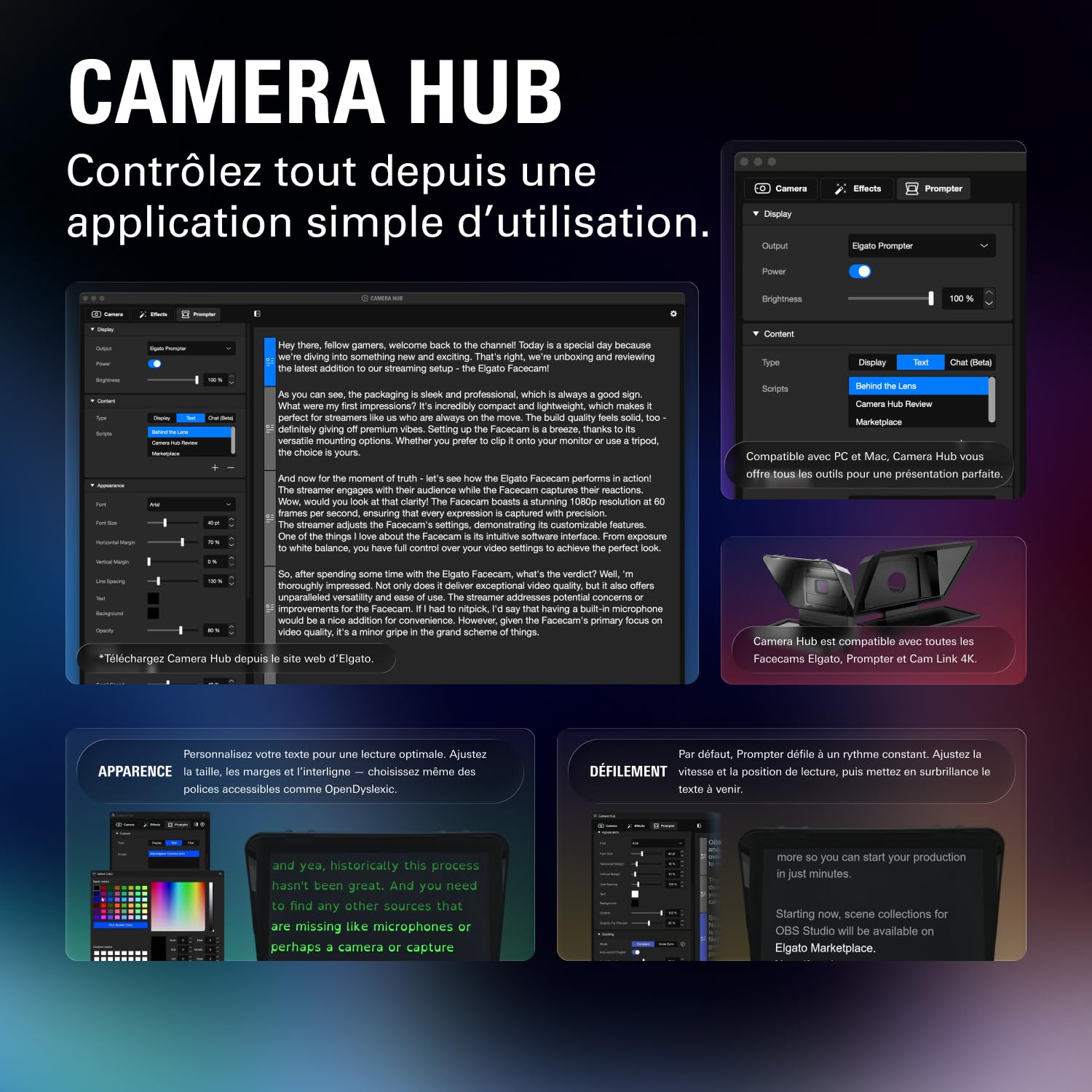 Elgato Prompter XL – Téléprompteur Grand Format avec écran Amovible, Moniteur visioconférence, pour appareils Photo et caméras de Studio, Installation Simple par USB-C 3.2 (PC&Mac)