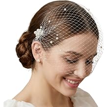 Pearl Birdcage Veil Headpiece with Clip, White Mesh Fascinator, 1920s Vintage Headwear for Wedding Tea Party Halloween Costume Accessories
