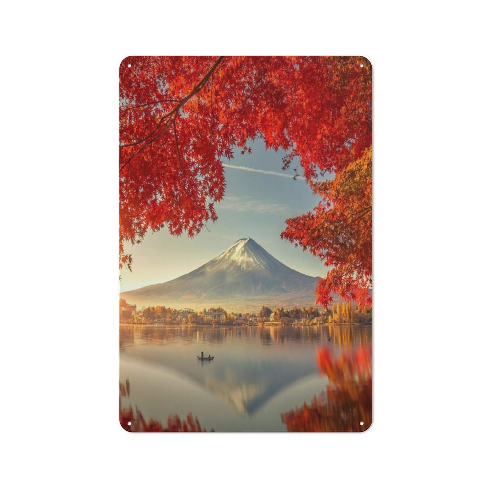 Junmoney Fuji And Lake Kawaguchiko Retro Tin Wall Plaque 30X20cm For Man Cave Or Games Room, A Decorative Christmas Gift For Man Cave Decor Fans