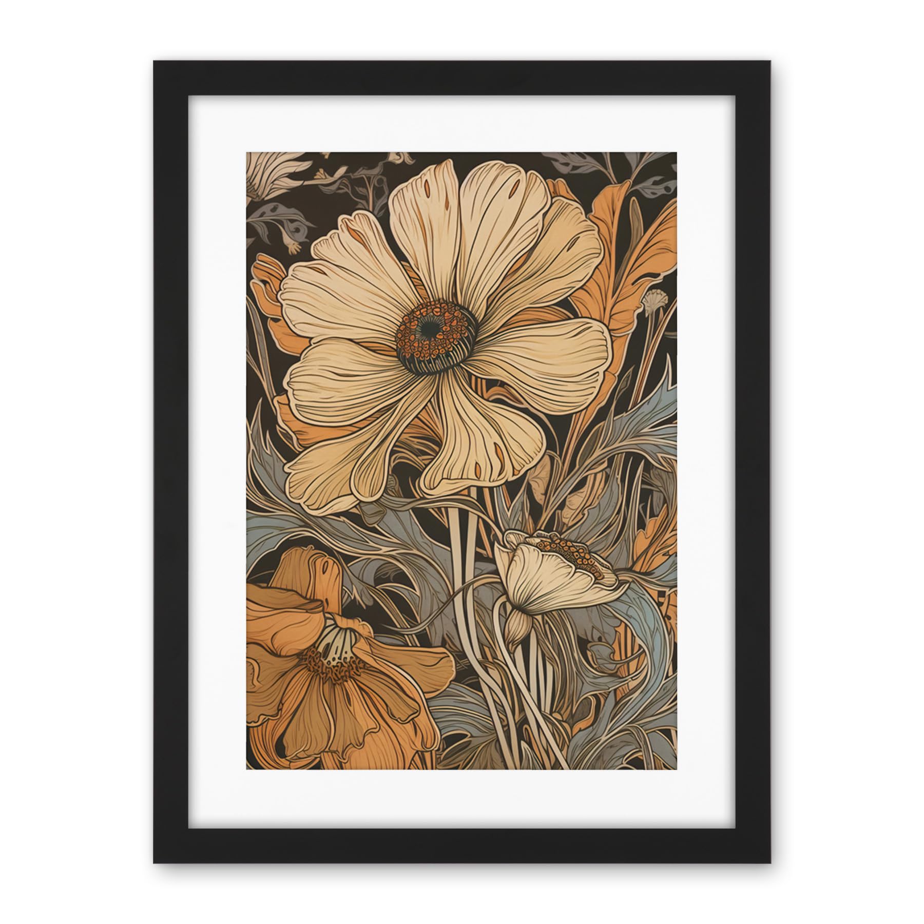 Artery8 Spring Wildflowers Pastel Colour Illustration Artwork Framed Wall Art Print 18X24 Inch