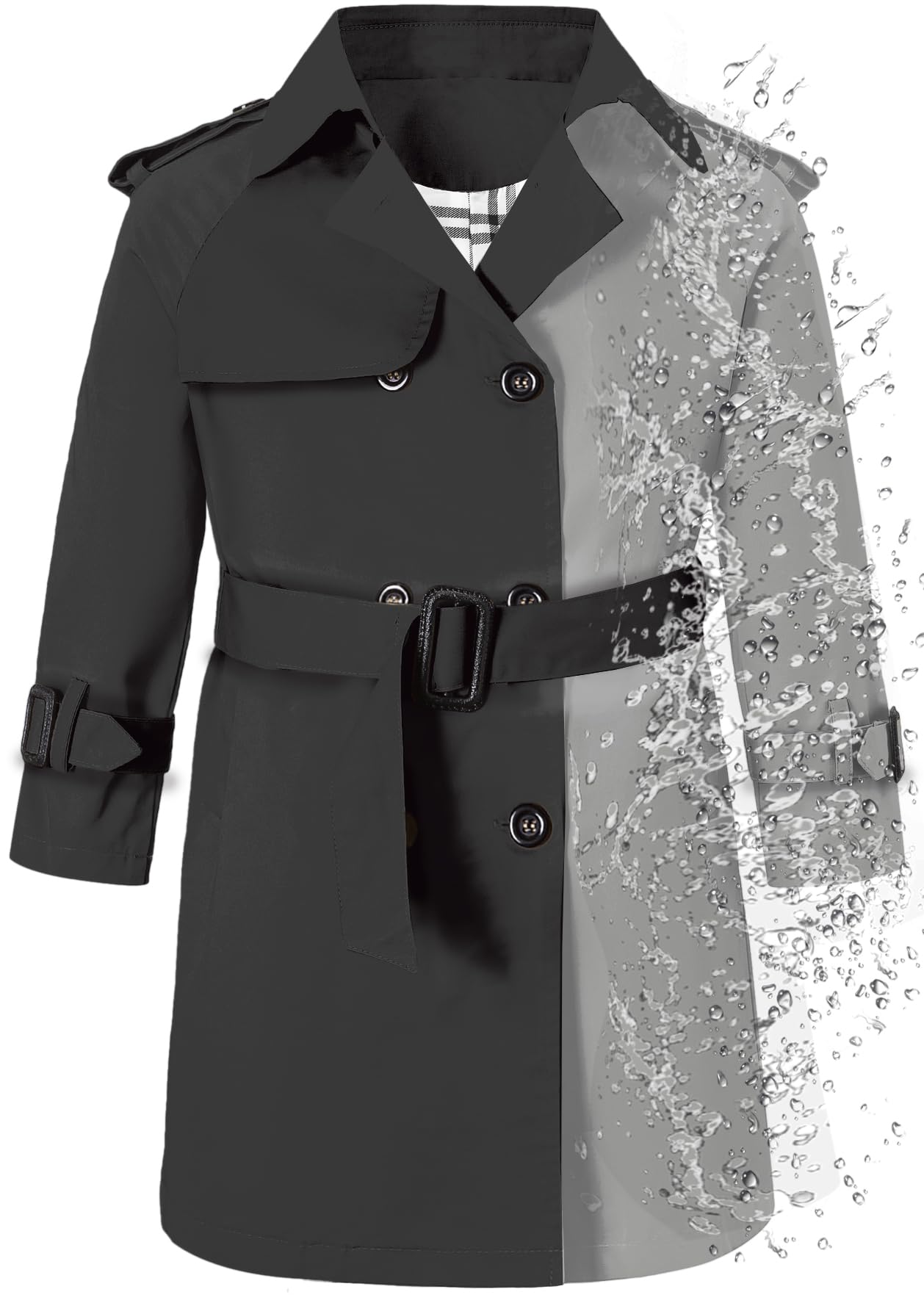 Betusline Boys Waterproof Trench Coat Double Breasted Classic Belted Outwear Jacket Dress Coats