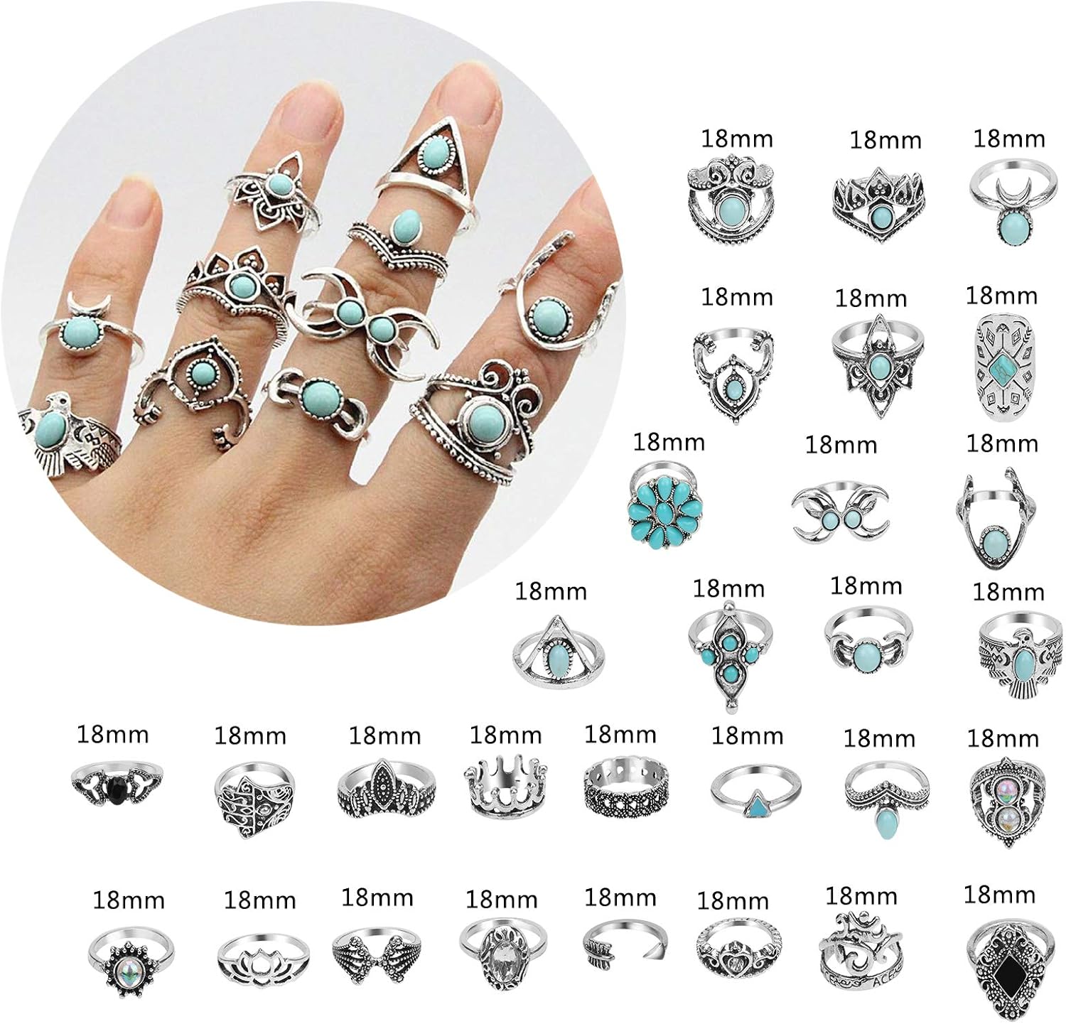 ONESING 120 Pcs Knuckle Rings for Women Stackable Rings Sets Girls Bohemian Retro Vintage Joint Finger Rings silver and gold rings Set for Women Men Hollow Carved Flowers