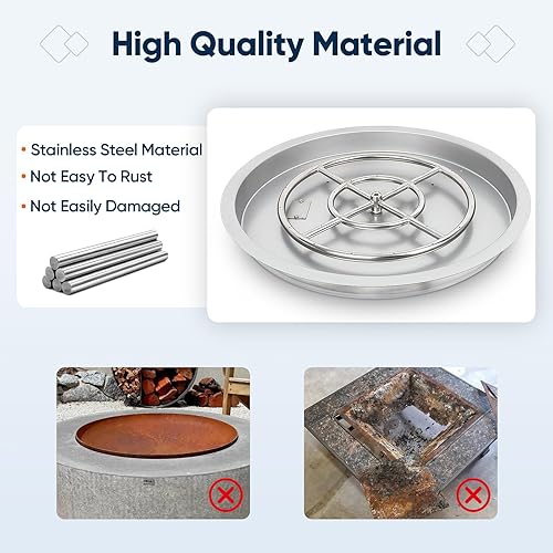 Miniatura 5 de Sartén para hoguera de acero inoxidable de 25 pulgadas, bandeja para hoguera con anillo de quemador y kit de encendido por chispa, para chimenea