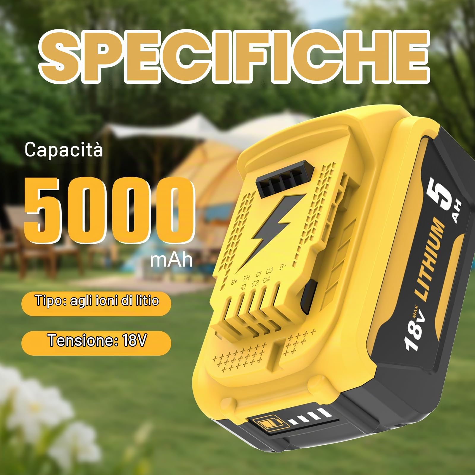 2X 18V 5.0Ah sostituzione per Dewalt batteria +3A Caricabatterie compatibile con Dewalt batteria DCB200 DCB180 DCB181 DCB182 DCB184 DCB185 DCB201 DCB204