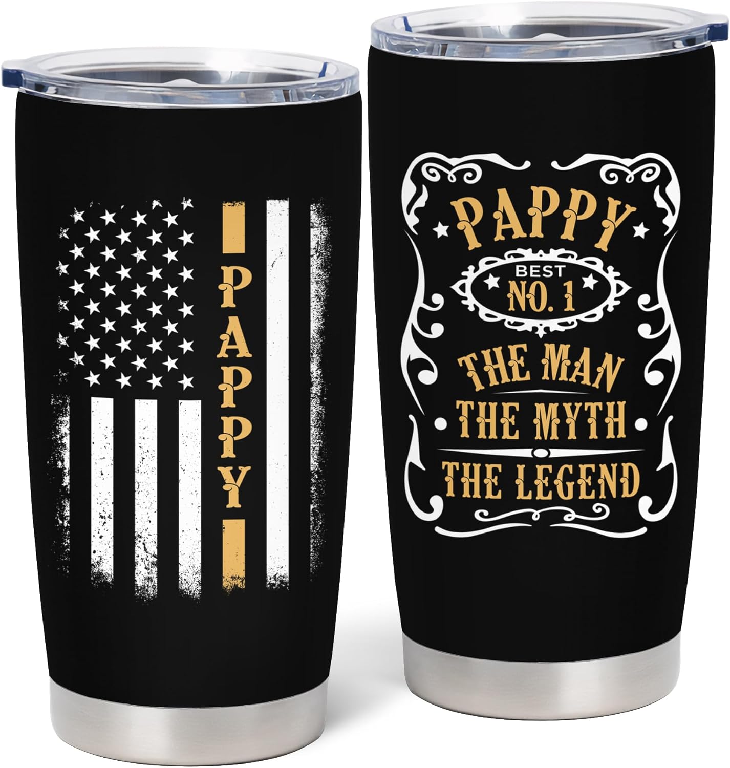 Pappy Gifts - Birthday Gifts for Pappy - Grandpa Gift from Grandchildren - Best Pappy Ever Gift, 20 oz Stainless Steel Tumbler With Lid & Straw