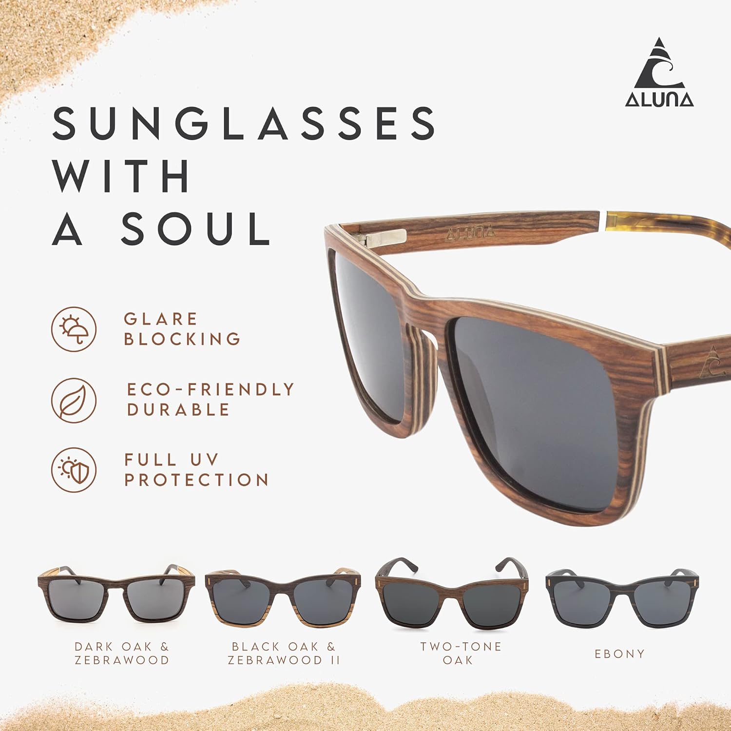 Aluna - Wooden Shades for Women and Men, Lightweight and Cool Sunglasses with HD Polarized Lens, Stylish Retro Sunglasses - Image 7