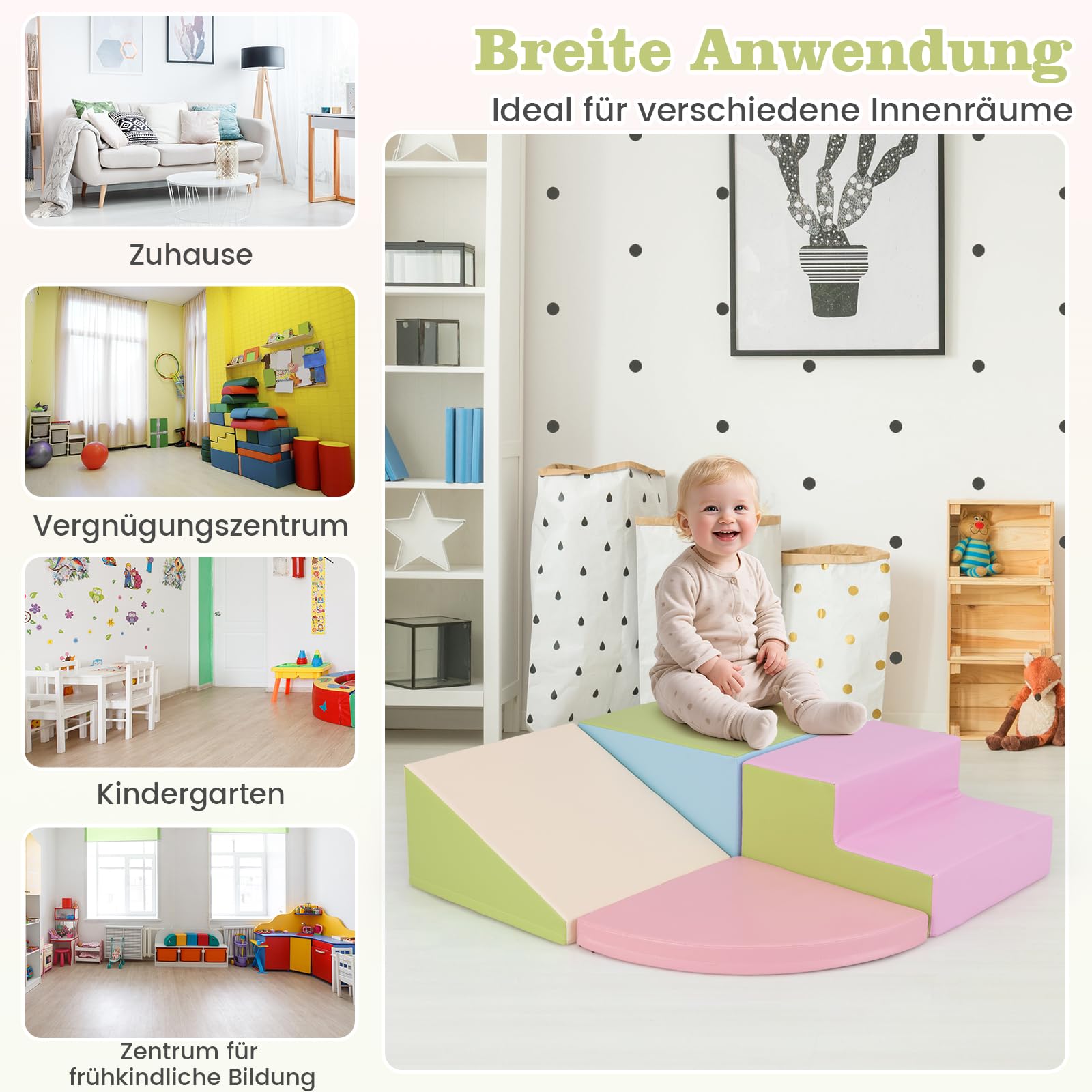 COSTWAY 4 TLG. Schaumstoffbausteine, Riesenbausteine zum Toben und Klettern, Softbausteine aus Schaumstoff, Großbausteine, Bauklötze für Kinder im Vorschulalter, Babys & Schulkinder (Rosa)