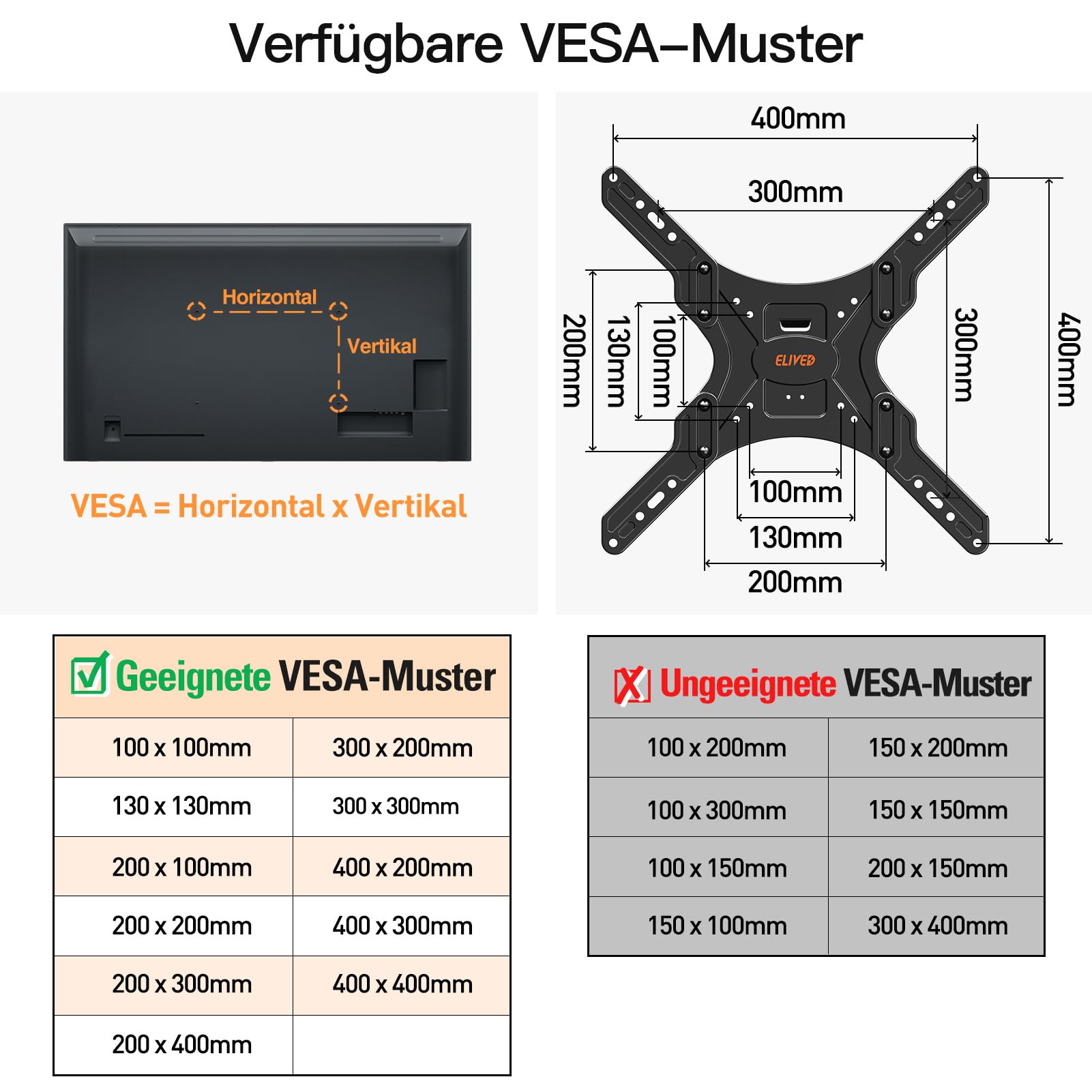 ELIVED Lang Arm TV Wandhalterung für die meisten 26-65 Zoll Fernseher, Eck TV Halterung Ausziehbar 950mm, Max. VESA 400x400mm, Hält bis zu 35KG, EV3018