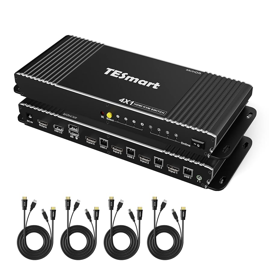 TES mart 4×1 HDMI KVM SWITCH TESmart USB 3.0 HDMI KVM Switch 4 Computers 1 Monitor, 4