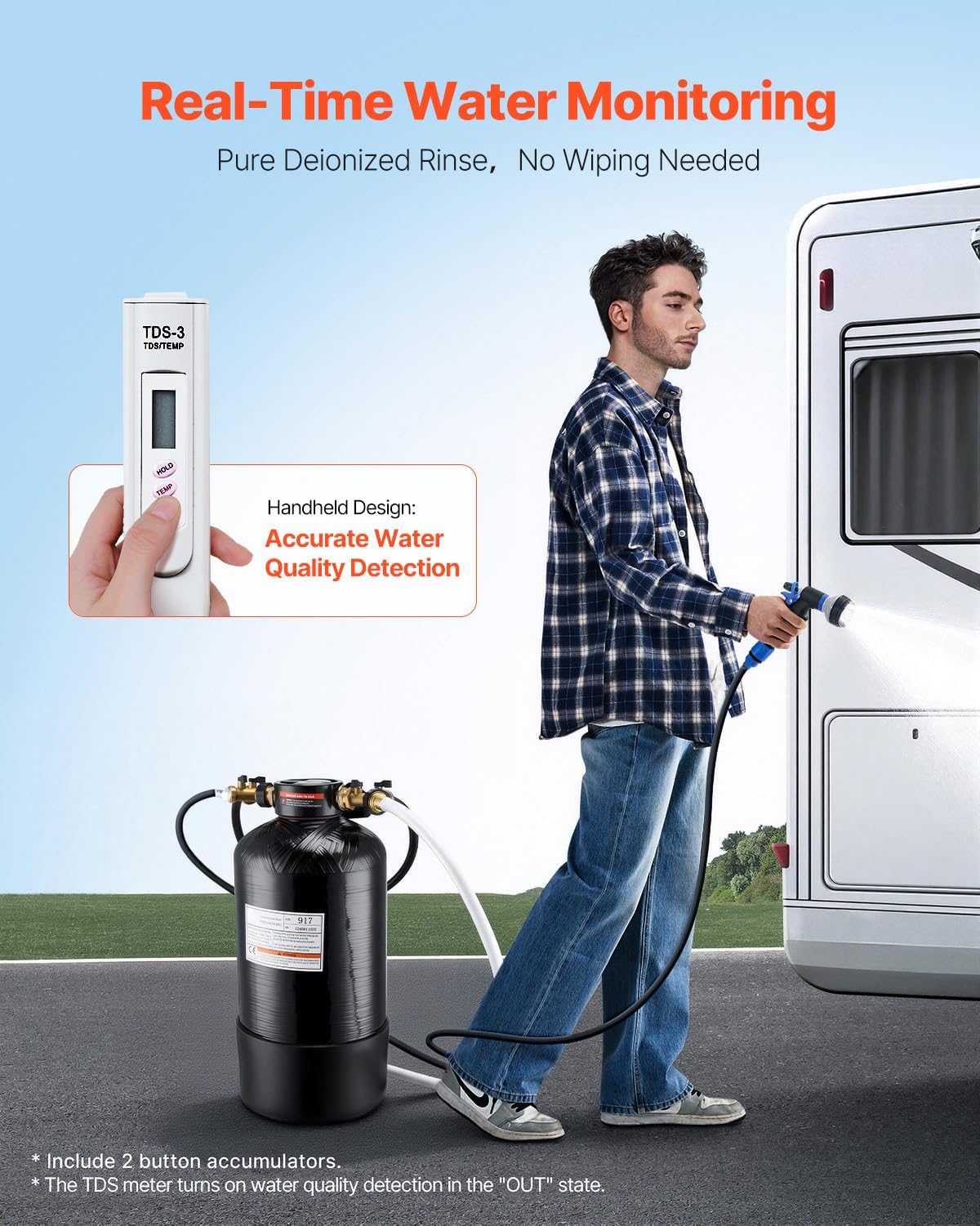 Happybuy Deionized Water System, for Car Wash, Premium Water Deionizer for Car Washing with Handheld TDS Meter, Spotless Water Spot Remover Filter with Dual Outlet Mode
