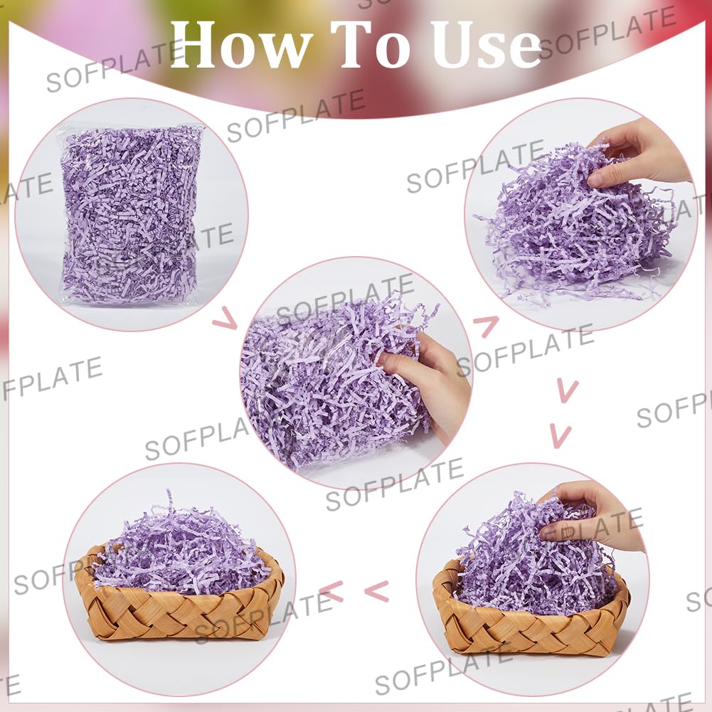 SOFPLATE 4 lot de 7 oz de Papier de Remplissage Déchiqueté Violet Froissé pour Emballage de Confettis Déchiqueté Lilas pour Boîte à Panier de Remplissage D'Expédition pour Bricolage Mariage Noël Anniv